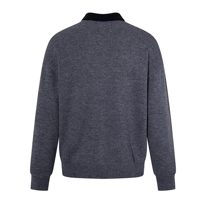 Men's polo shirt-knit sweater with button placket, chest pocket, and contrast collar Amarae