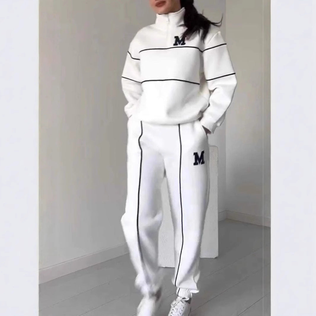 Ensemble de vêtements de détente sportifs pour femmes avec demi-fermeture éclair et taille élastique Chic & Stil