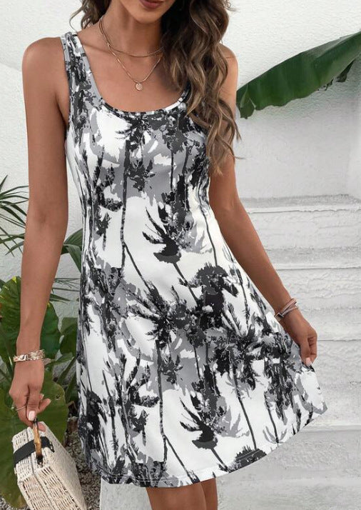 Casual summer dress for women with modern palm tree pattern Lune London