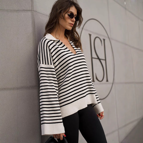 Pull en tricot rayé pour femmes avec coupe confortable Chic & Stil