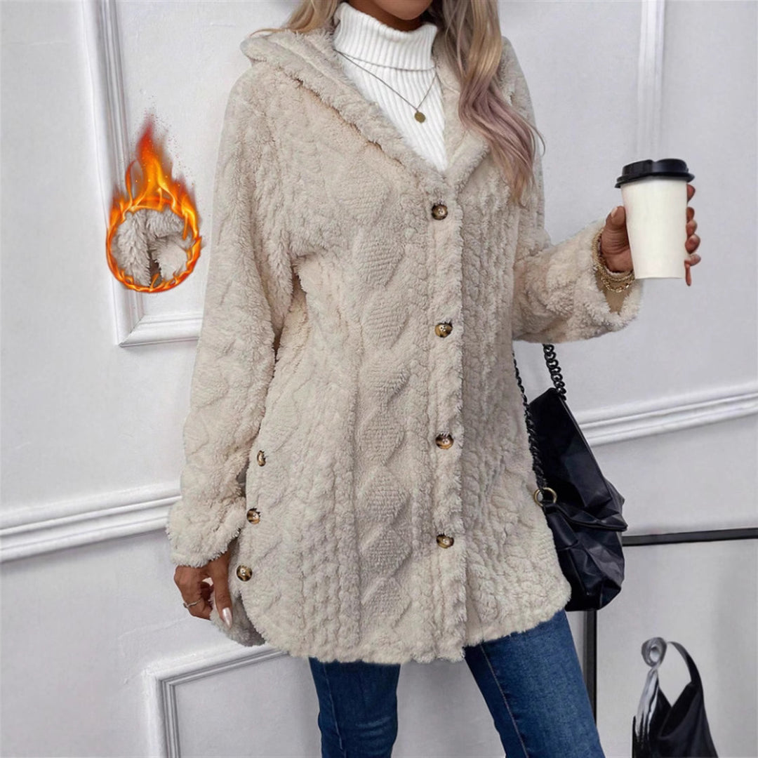 Ladies Cozy Teddy Jacket with Button Closure Amarae