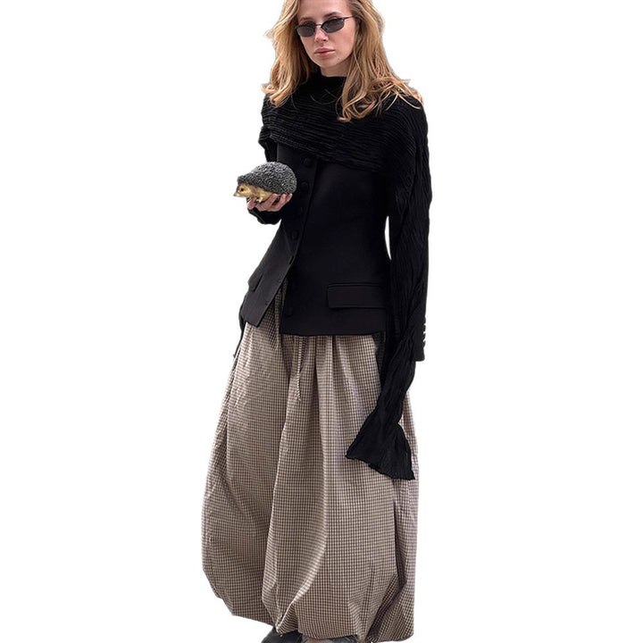 Women's Longline Wool Coat with Minimalist Button Placket, Structured Shoulder, and Classic Lapel Collar Amarae