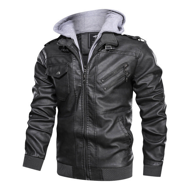 Casual synthetic leather jacket for men with removable hoodie Lune London