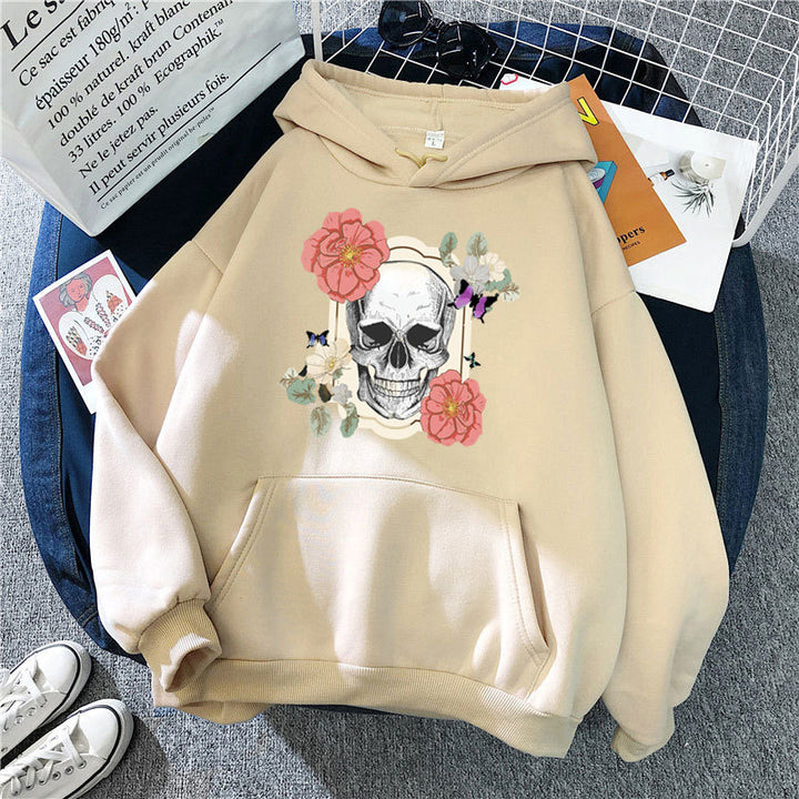 Women's hoodie with creative skull and flower design Chic & Stil