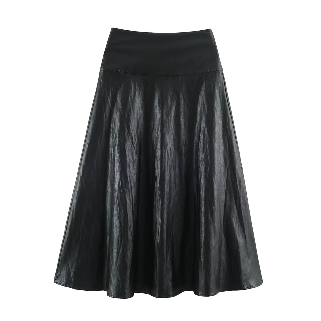 Women's midi skirt in leather look with high waist and flared cut Amarae