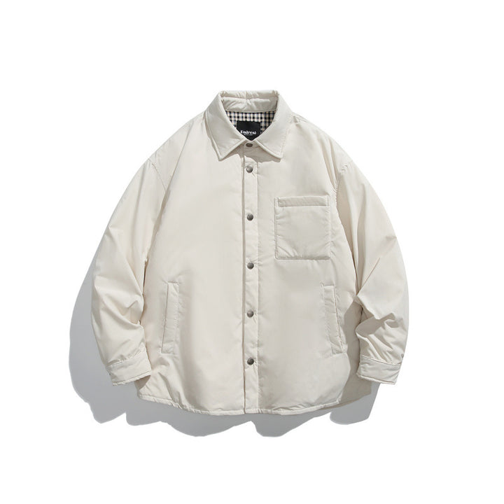Unisex Boxy padded shirt jacket with snap buttons, chest pocket and thermal lining Amarae
