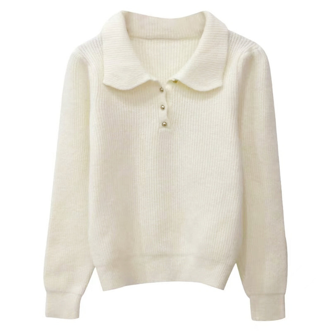 Pull élégant à col polo pour femmes en drap tricot doux