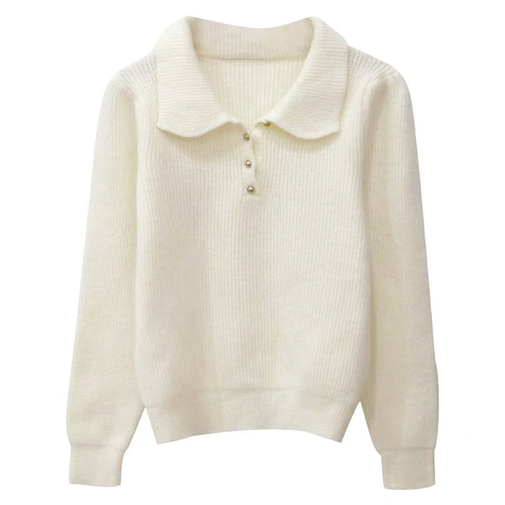 Pull élégant à col polo pour femmes en drap tricot doux