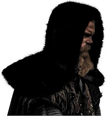 Men's hooded cloak made of dense faux fur with wide shoulder trim and warm interior lining Amarae