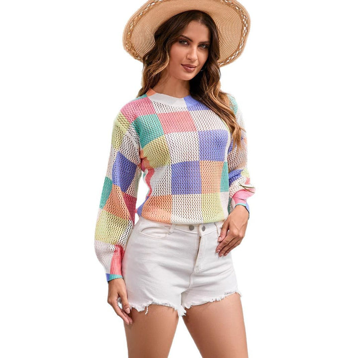 Casual knit sweater for women with colorful check pattern Amarae