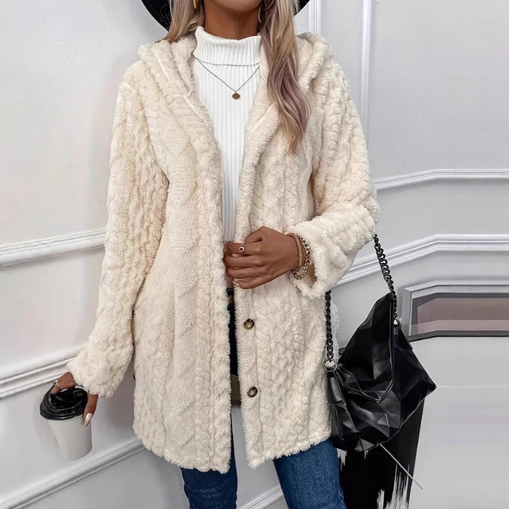 Hooded coat for women in soft material Lune London