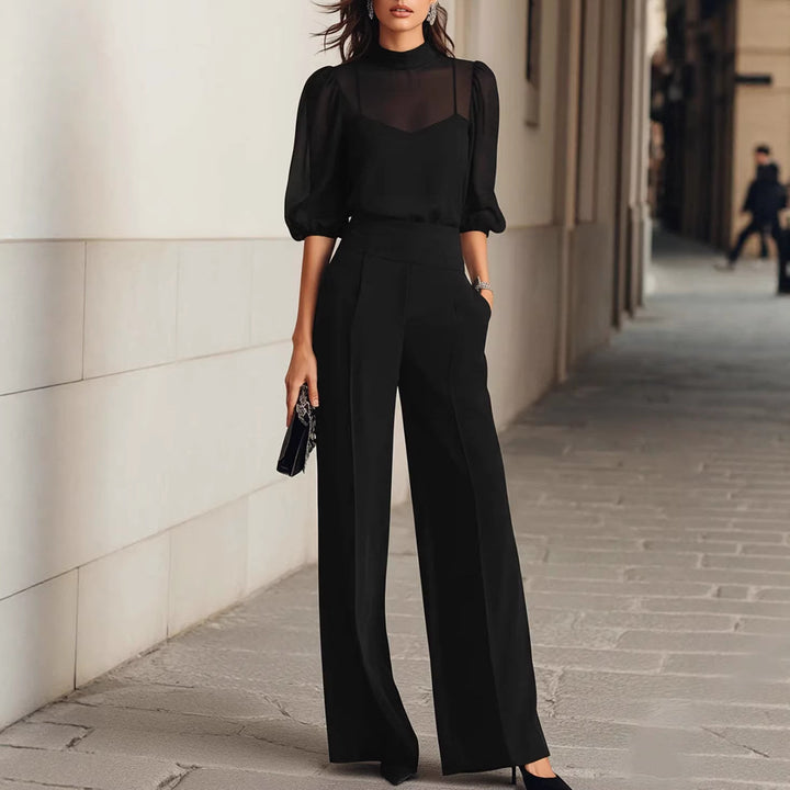 Women's elegant blouse set with wide legs and transparent sleeves Lune London