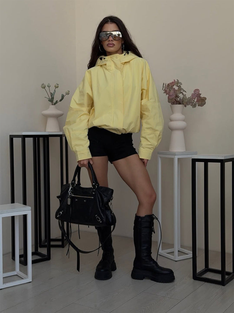 Women's Oversize Windbreaker Jacket with Hood and Short Cropped Cut Amarae