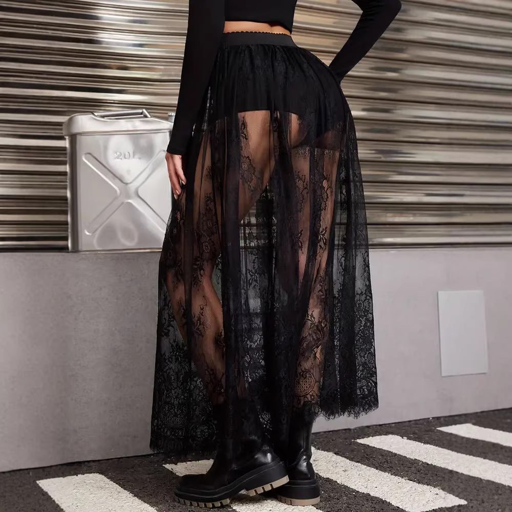 Women Elegant Lace Maxi Skirts with High Waist Lune London