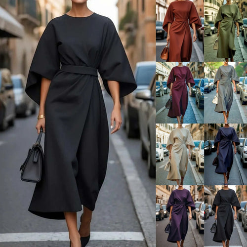 Elegant maxi dress for women with loose fit and belt at the waist Amarae