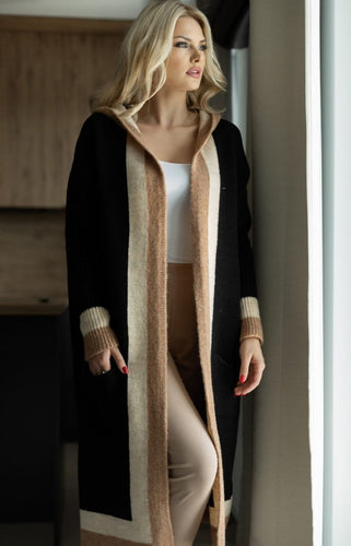 Amarae | Coat - Knit Design - Oversized Fit - Long Sleeves with Pockets and Contrast Trim