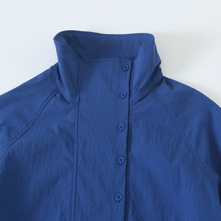 Women's Lightweight Cropped Windbreaker with Stand-Up Collar, Raglan Sleeves and Drawstring Amarae