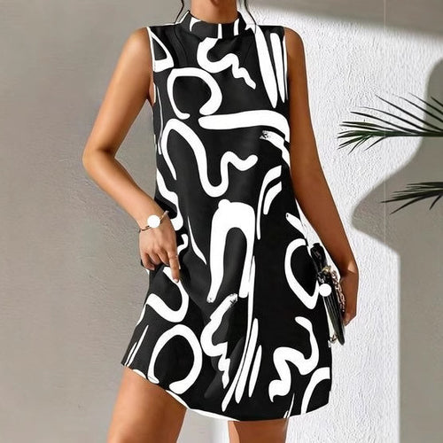 Mini A-line dress for women with modern graphic pattern and high collar Amarae