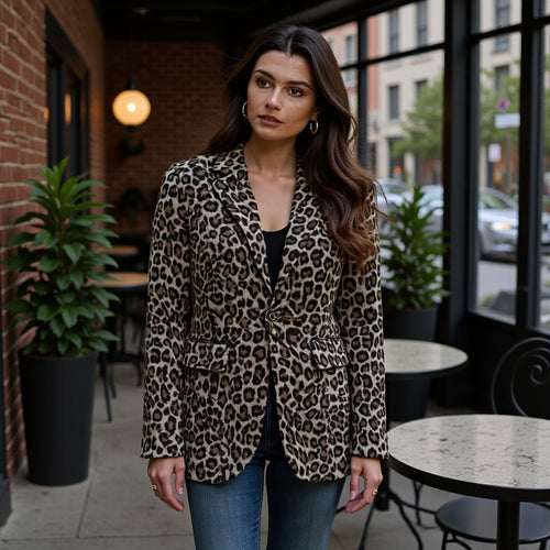 Veste blazer élégante pour dames au motif léopard stylé Chic & Stil
