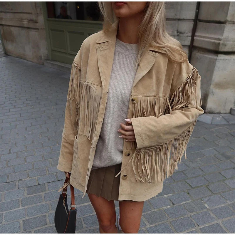 Veste en suède pour femmes avec franges Chic & Stil