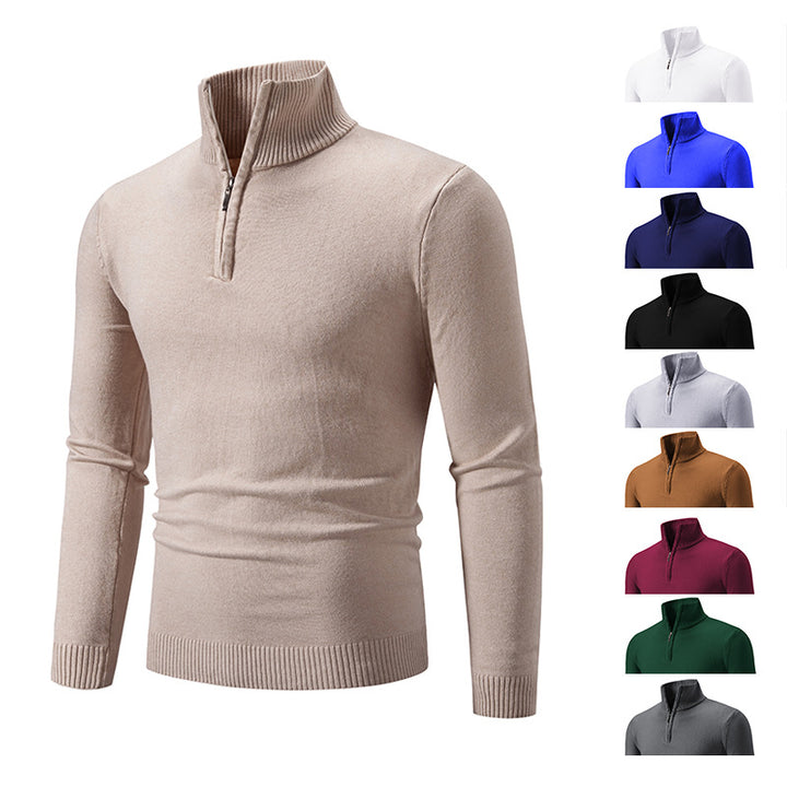 Knitted sweater for men with high collar and practical zipper Lune London