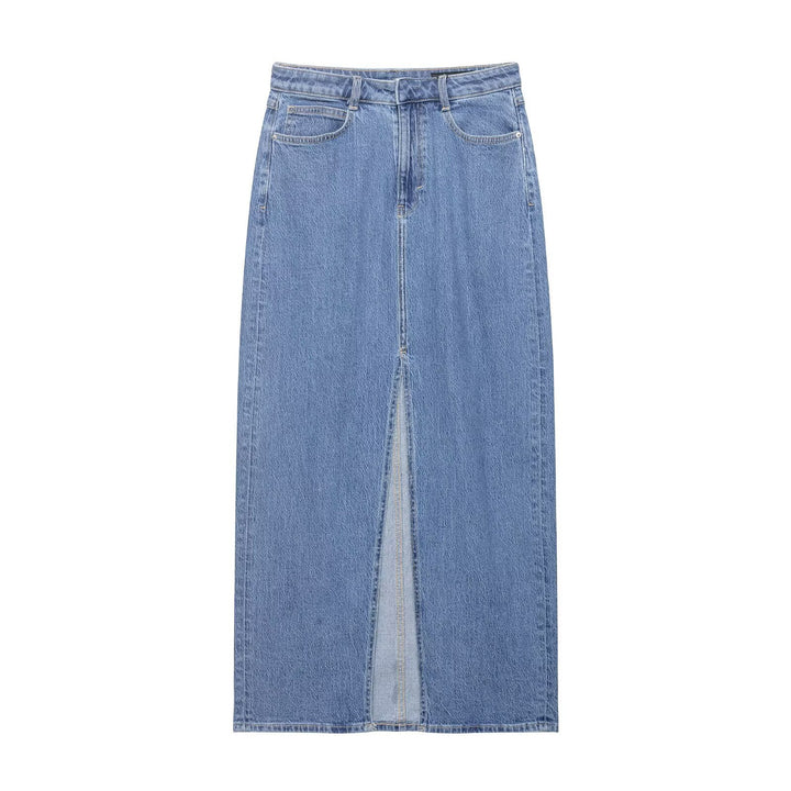 Women Tailored Denim Vest with Asymmetrical Button Placket and Princess Seams Amarae