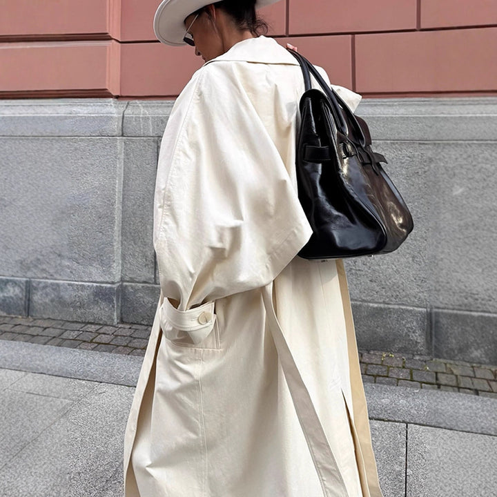 Ladies maxilength tailored trench coat made of lightweight cotton blend with tie belt Amarae