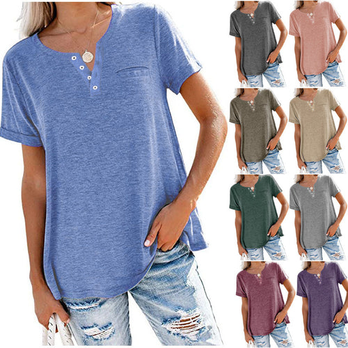 High quality women's t-shirt with button detail and relaxed fit Amarae