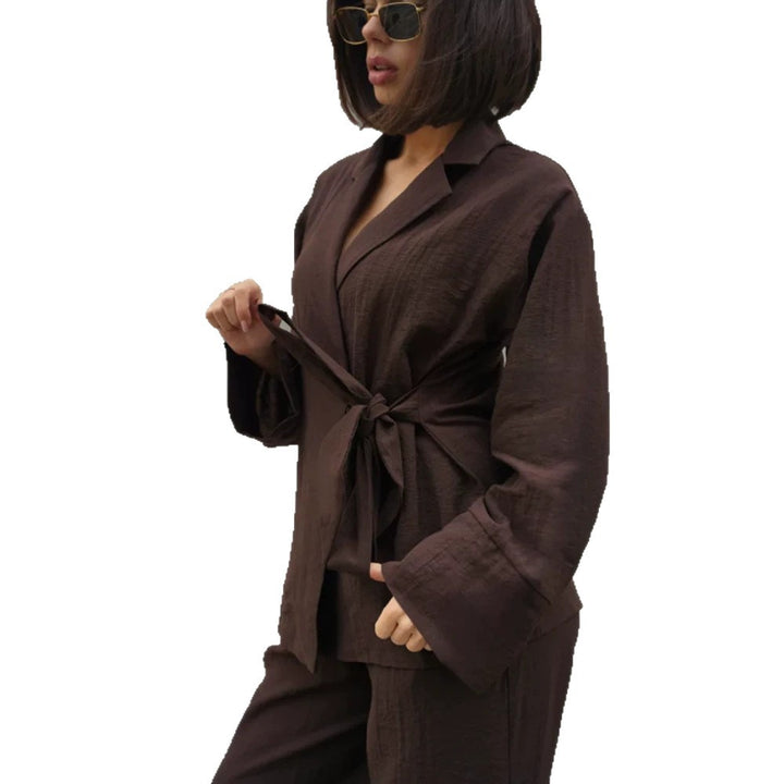 Women's Wrap Blazer with Tying Belt, Casual Oversized Cut and Lapel Collar Amarae