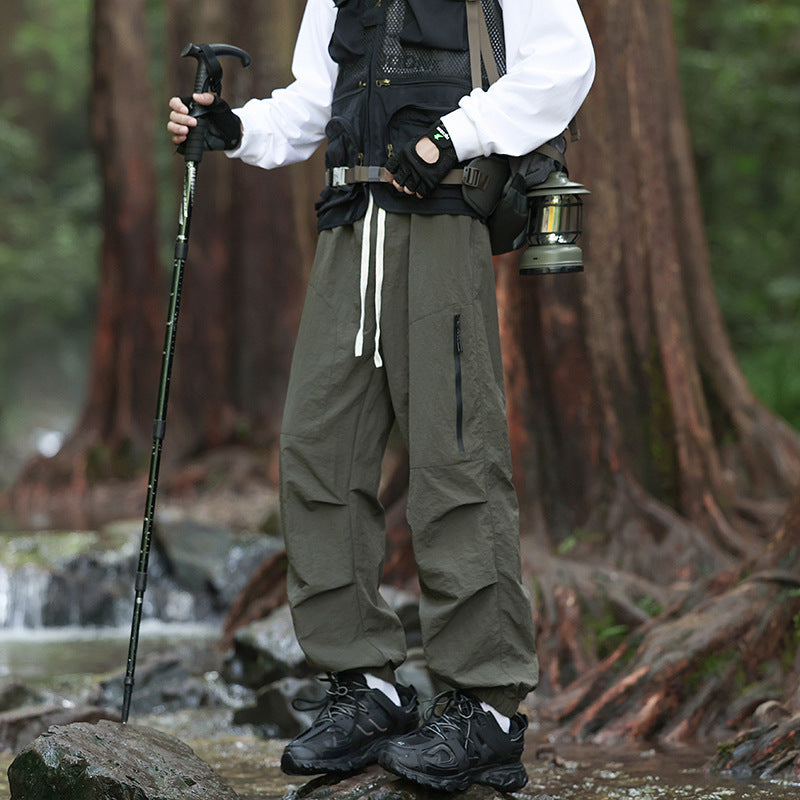 Men's Lightweight Technical Cargo Trekking Pants with Drawstring Waist, Zipper Pockets, and Elastic Hem Amarae