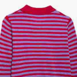 Women's Striped Cropped Polo Cardigan made of Fine Knit with Button Placket Amarae