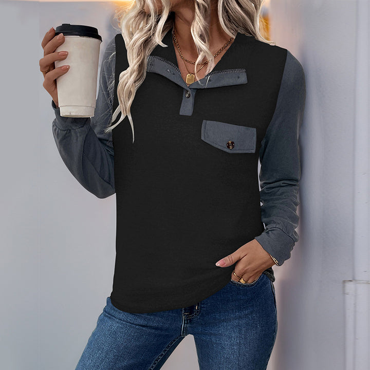 Women's long sleeve casual top with Henley collar and chest pocket Lune London