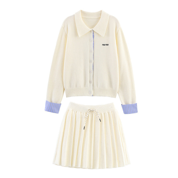 Women's knit set with shirt collar and pleated skirt Lune London