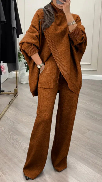 Ensemble en maille confortable pour femmes avec pull oversized et pantalon à jambes larges Chic & Stil