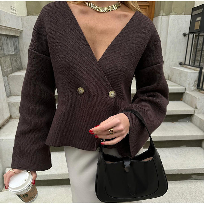 Women's cardigan wrap look with deep V-neck and bell sleeves Amarae