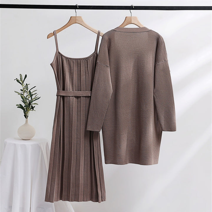 Elegant and casual knitted dress for women with matching cardigan Lune London