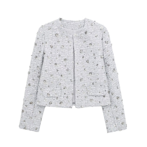 Amarae elegant tweed jacket for women with sparkling sequins and a textured design