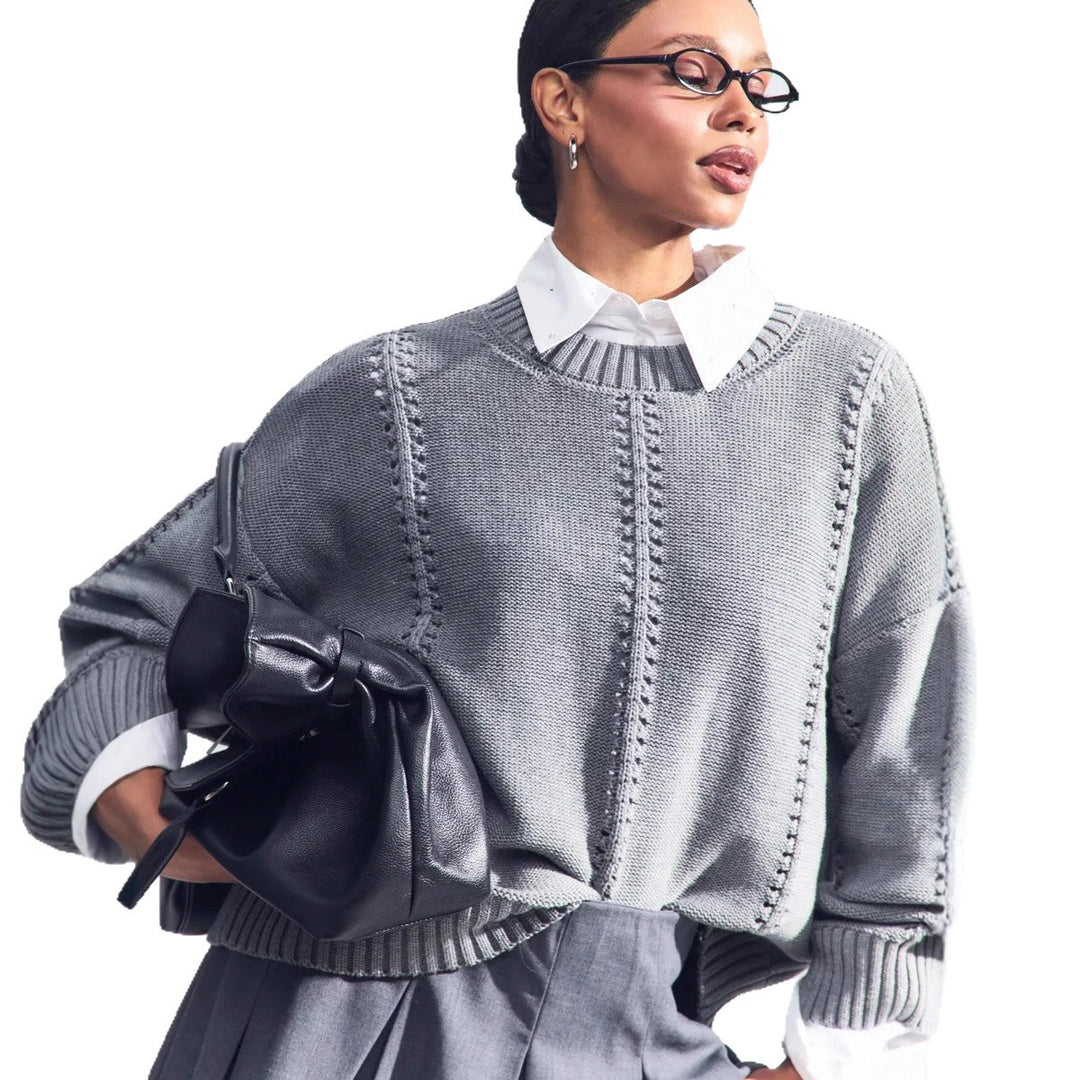 Pull en tricot pour femmes avec motif en dentelle décoratif et sleeves volumineuses Chic & Stil