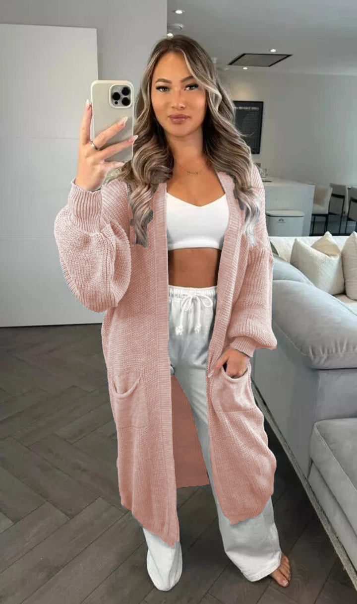 Casual knitted coat for women with deep pockets and open design Lune London