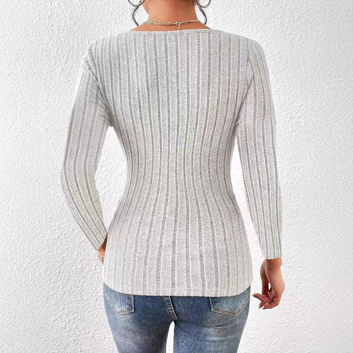 Knit top for women with V-neck and elegant ribbed details Lune London