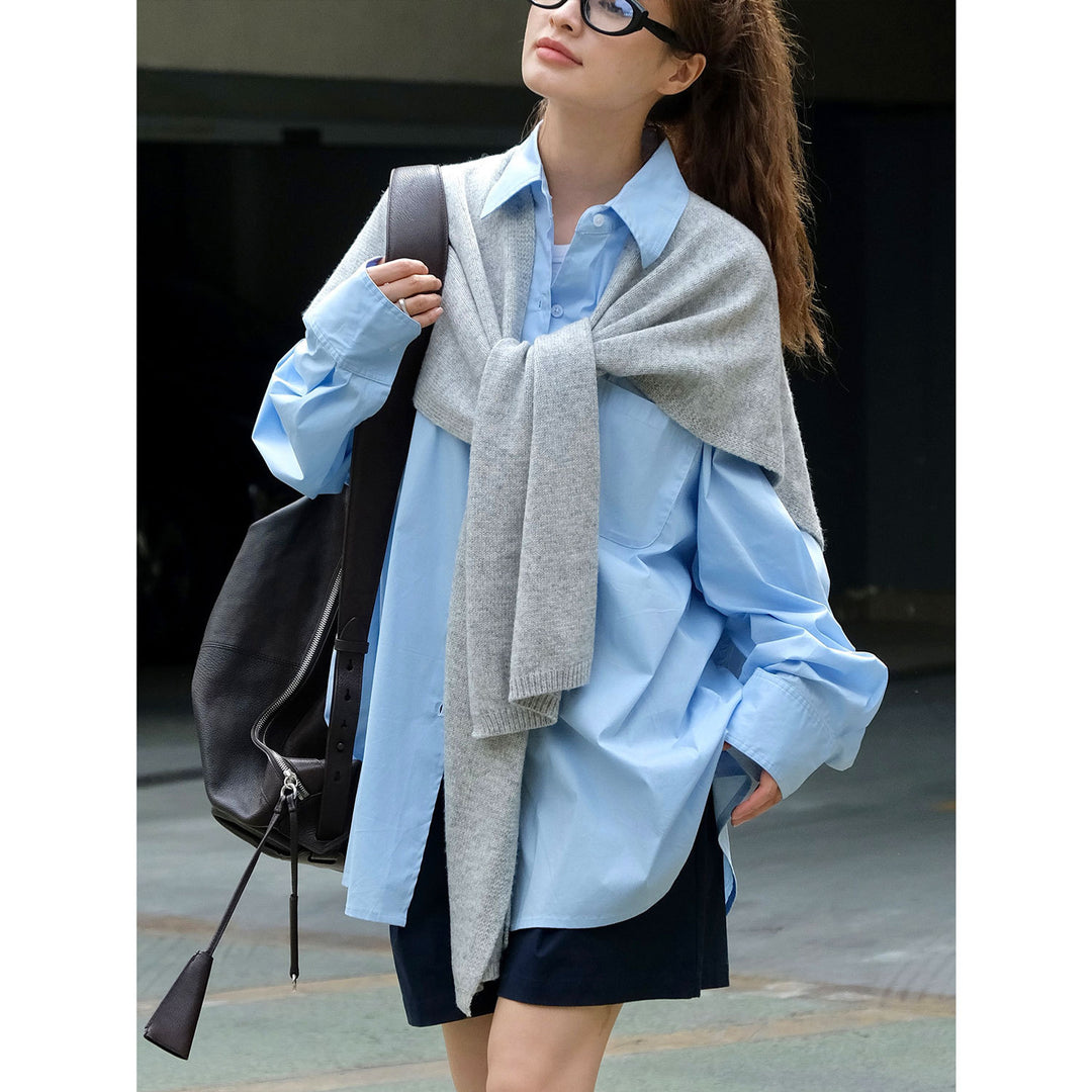 Women's Oversized Poplin Shirt Blouse with Extended Back and Boxy Silhouette Amarae