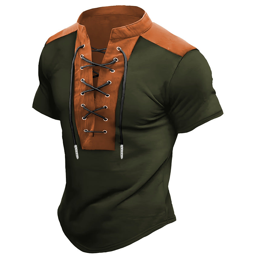 Men Leisure Short Sleeve Lace-Up Top Amarae