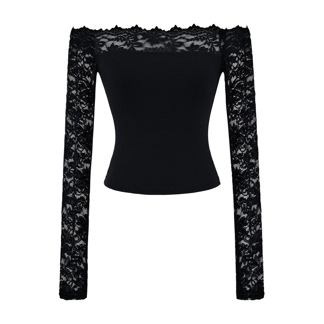 Ladies Carmen top with lace sleeves and off-the-shoulder cut Amarae
