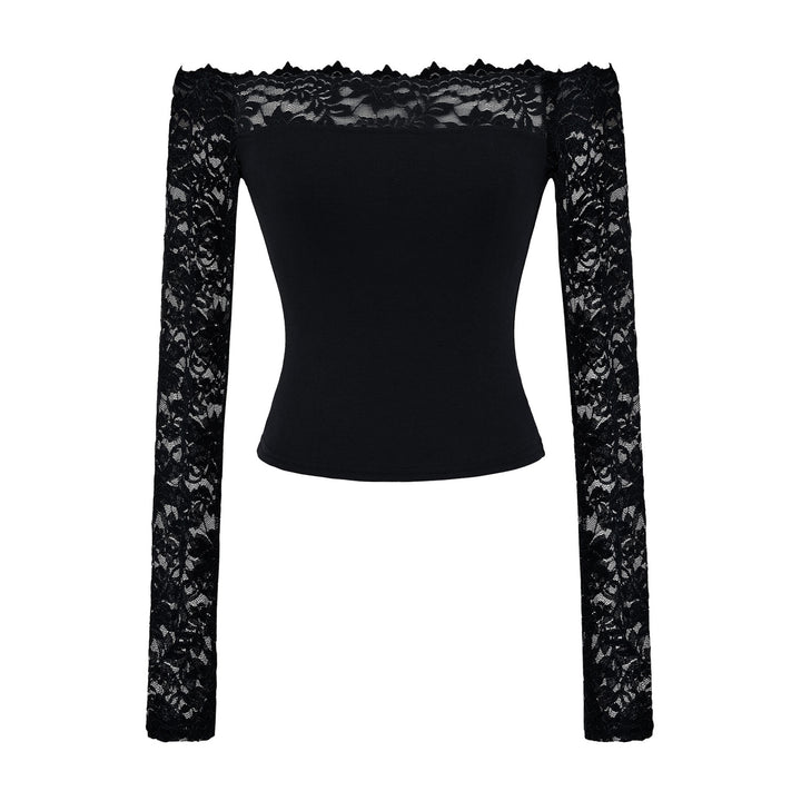 Ladies Carmen top with lace sleeves and off-the-shoulder cut Amarae