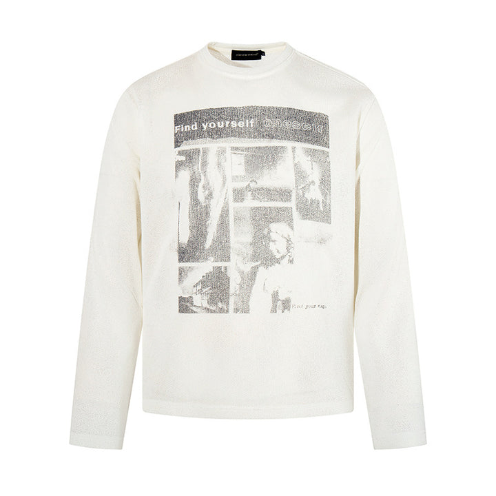 Men's sweatshirt with vintage photo collage print, straight cut and round neck Amarae