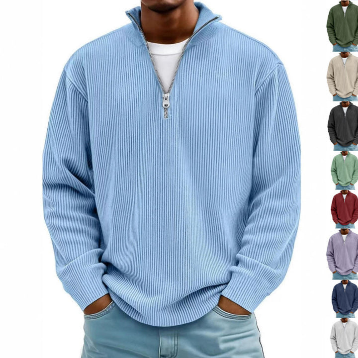 Men's ribbed knit pullover with half-zip and stand-up collar Amarae