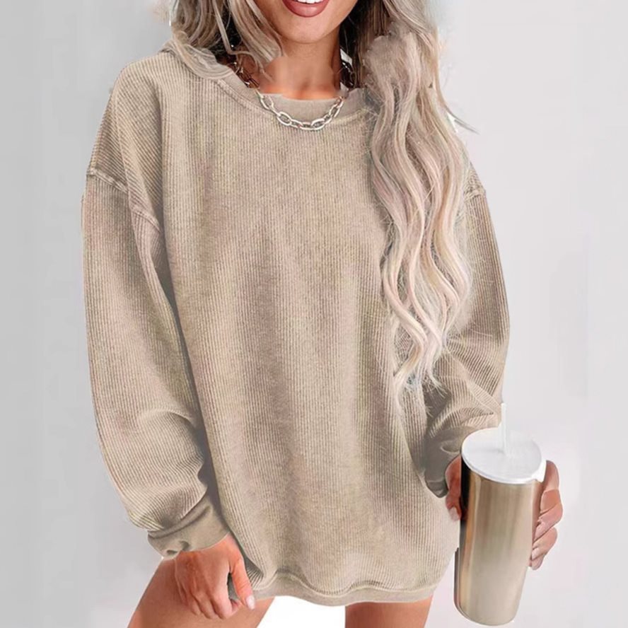 Ladies Casual Sweatshirt with Ribbed Texture and Loose Fit Lune London
