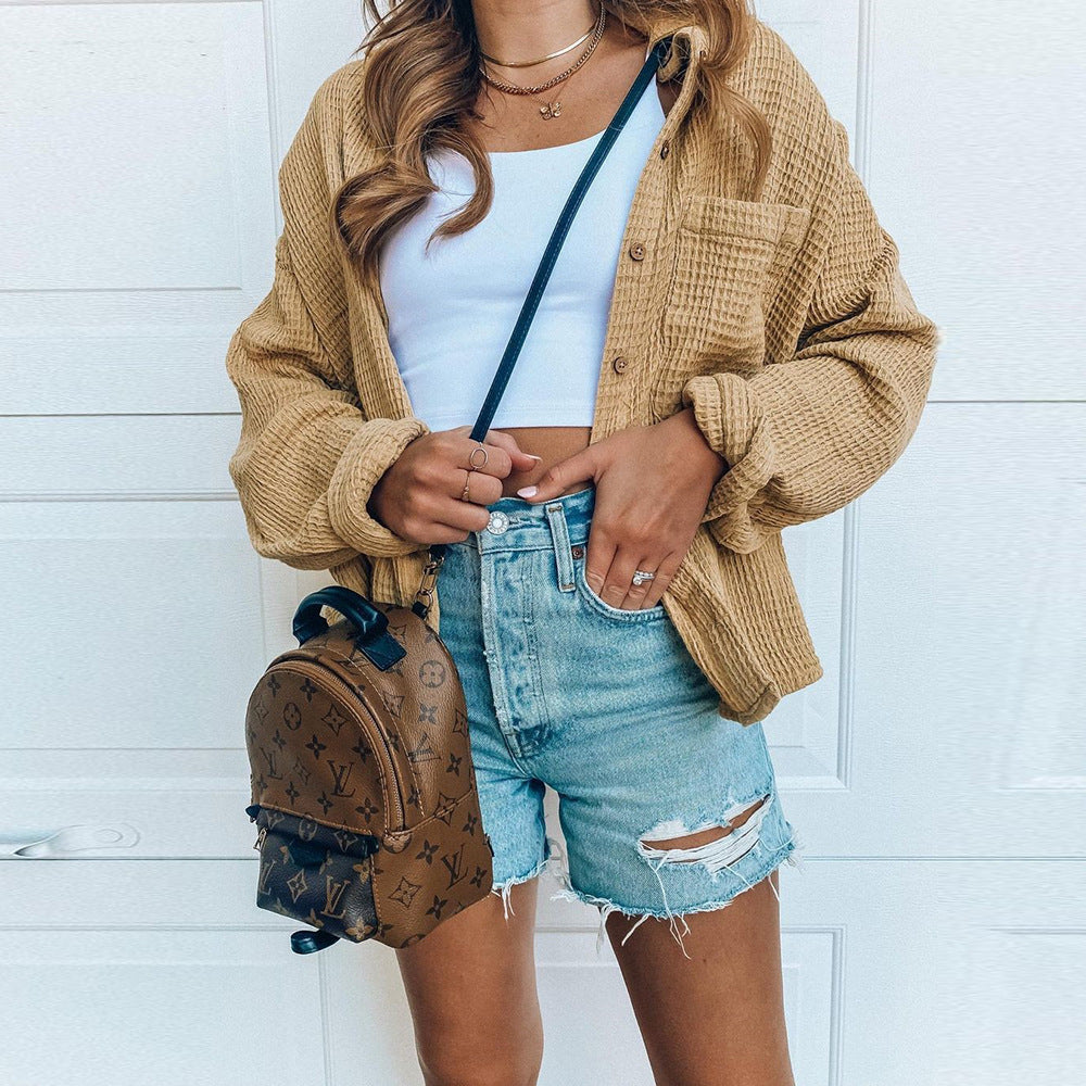Oversized shirt jacket for women in soft waffle fabric Lune London