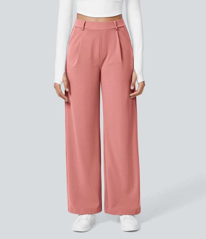 Ladies Elegant High-Waist Palazzo Pants with Front Pleats and Side Pockets Amarae