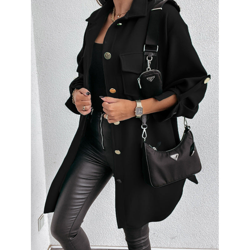 Elegant women's overshirt with practical pockets and snap front Amarae